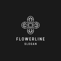 icono de estilo lineal del logotipo de la flor en el fondo negro vector