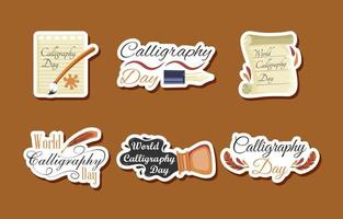 Calligraphy Day Sticker Set vector