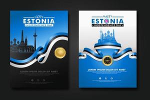 Set poster design Estonia happy independence Day background template vector