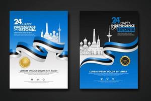 Set poster design Estonia happy independence Day background template vector