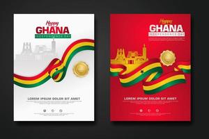 establecer diseño de póster república ghana feliz día de la independencia plantilla de fondo vector