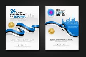 Set poster design Estonia happy independence Day background template vector