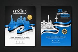 establecer diseño de cartel estonia feliz día de la independencia plantilla de fondo vector