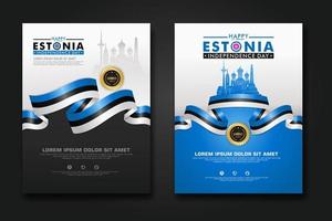 Set poster design Estonia happy independence Day background template vector