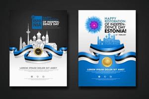 establecer diseño de cartel estonia feliz día de la independencia plantilla de fondo vector