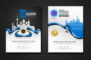 Set poster design Estonia happy independence Day background template vector