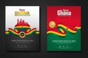 establecer diseño de póster república ghana feliz día de la independencia plantilla de fondo vector