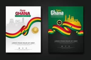 Set poster design Republic Ghana happy independence Day background template vector