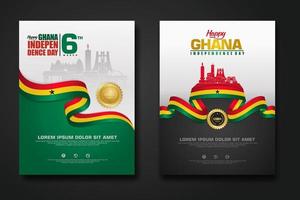 Set poster design Republic Ghana happy independence Day background template vector