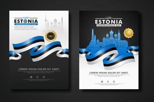 Set poster design Estonia happy independence Day background template vector