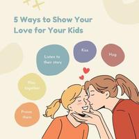 ilustración roja 5 formas de mostrar tu amor por tus hijos.eps vector