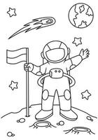 Cute astronaut with flag coloring book illustration vector