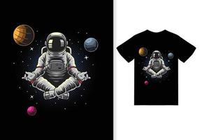 astronauta yoga meditación en ilustración espacial con diseño de camiseta vector premium