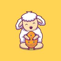 Cute sheep hug easter egg cartoon illustration vector