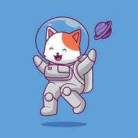 Cute cat astronaut flying cartoon illustration vector