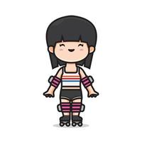 cute girl riding roller skates vector