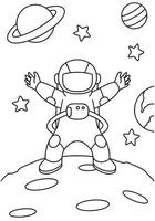 Cute astronaut on the moon coloring book illustration vector