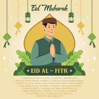 Flat design eid mubarak man praying premium vector