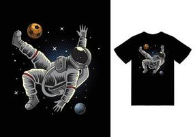 Astronaut football on space illustration with tshirt design premium vector