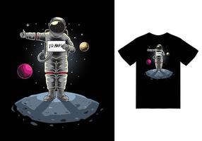 astronauta haciendo autostop a marte ilustración con diseño de camiseta vector premium