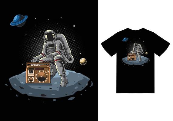 Astronaut hip hop illustration with tshirt design premium vector