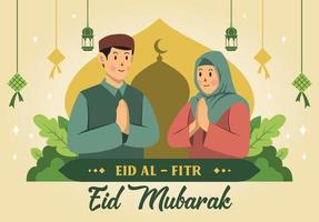 diseño plano eid mubarak mujer y hombre premium vector