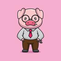 Cute pig boss cartoon illustration vector