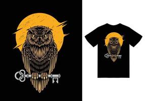 Owl and key illustration with tshirt design premium vector