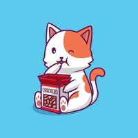 Cute cat eating crackers cartoon illustration vector