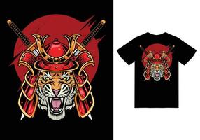 Tiger samurai illustration with tshirt design premium vector