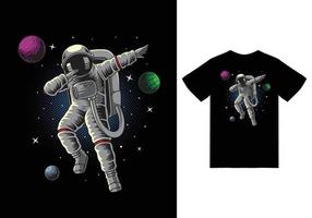 Astronaut dabbing in space illustration with tshirt design premium vector