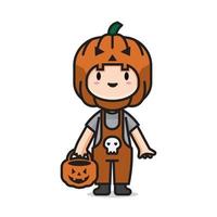 cute halloween costume pumpkin head  vector