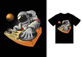 Astronaut playing dj in space illustration with tshirt design premium vector