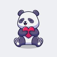 panda lindo con ilustración de dibujos animados de amor vector