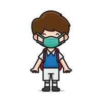 cute boy student wearing mask vector