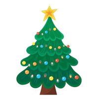Vector illustration cristmas green tree with toys and star on white isolated background
