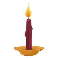 Vector illustration red candle with yellow fire on saucer white isolated background