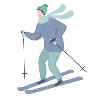 Vector illustration flat skier on white isolated background