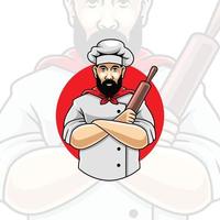 Chef mascot logo premium vector