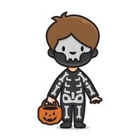 cute halloween costume skull vector