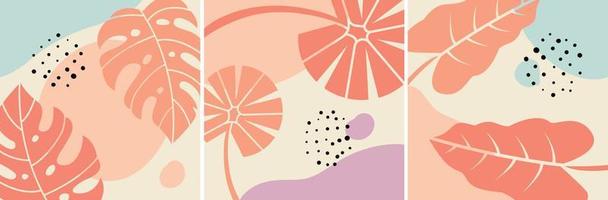 three abstract backgrounds tropical leaf vector