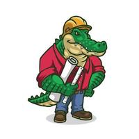 Crocodile mascot with helmet construction cartoon premium vector