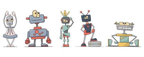 Cute cartoon robots set. Isolated on white background. vector