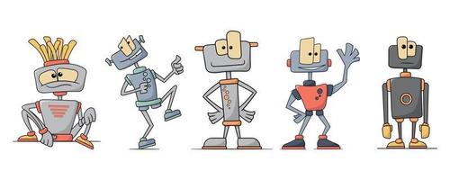 conjunto de robots de dibujos animados lindo. aislado sobre fondo blanco. vector