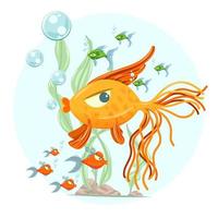 Underwater illustration with fish and seaweed. Isolated on white background. vector