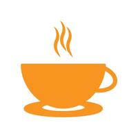 eps10 orange vector coffee cup with hot steam or smoke icon isolated on white background. tea cup solid symbol in a simple flat trendy style for your web site design, logo, and mobile application