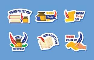 World Poetry Day Sticker Set vector