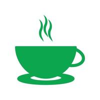 eps10 green vector coffee cup with hot steam or smoke icon isolated on white background. tea cup solid symbol in a simple flat trendy style for your web site design, logo, and mobile application