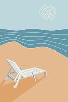 Sun lounger on the beach, abstract background seascape, waves, sun, sand, vacation for banner, poster, card vector illustration