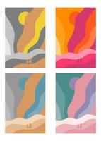 Abstract landscape colorful background. Aurora boreal art poster set of vector illustration